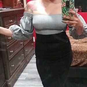 Forever 21 Grey Houndstooth Crop Top